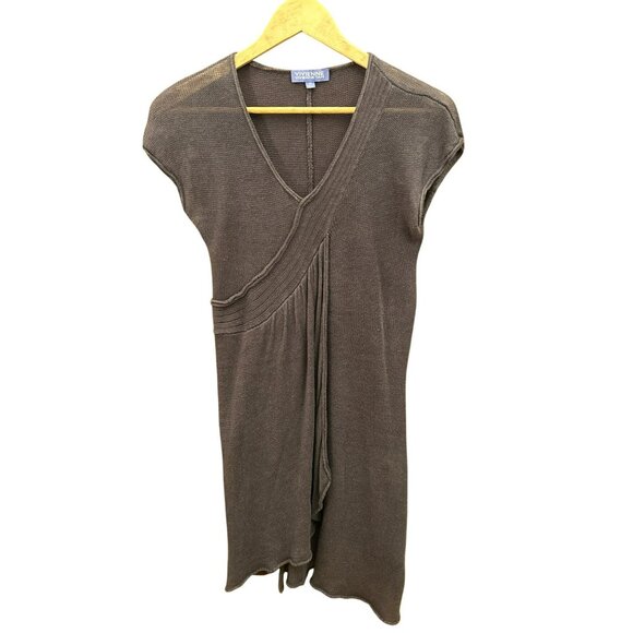 Vintage Vivienne Tam Womens V-Neck Brown Knit Baby Doll Style Linen Dress XS Y2K - Picture 1 of 6